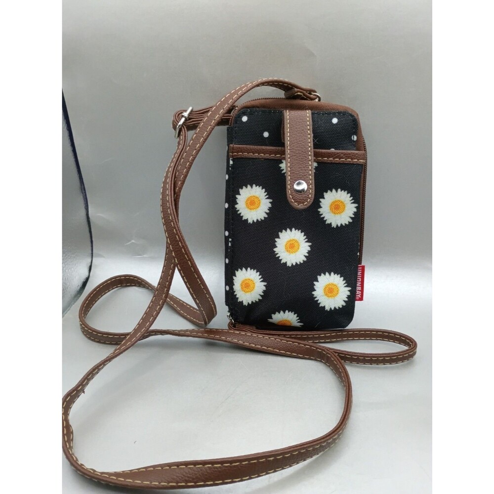 UNIONBAY black daisy-print canvas cell phone crossbody purse